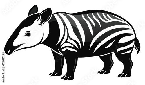 Stylized black and white tapir illustration