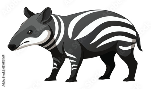 Cartoon illustration of a malayan tapir