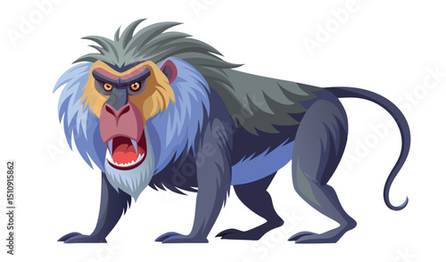 Angry mandrill baboon cartoon illustration