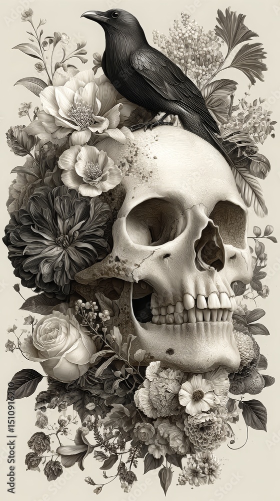 Fototapeta premium Dark Botanical Skull