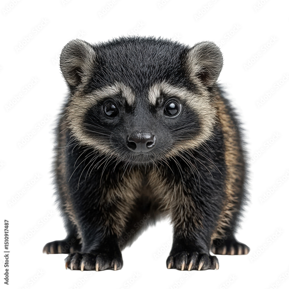Fototapeta premium Captivating portrait of a curious raccoon isolated with transparent background on black
