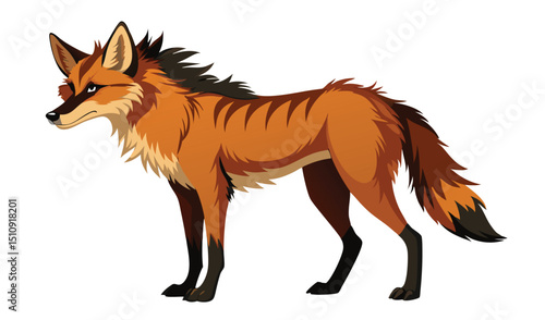 Majestic maned wolf illustration standing profile
