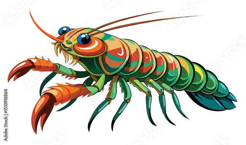 Vibrant cartoon mantis shrimp illustration