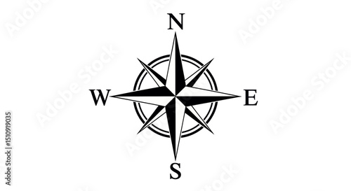 Navigational Compass: This striking compass illustration symbolizes exploration and finding direction. It features a classic design pointing towards the cardinal directions.