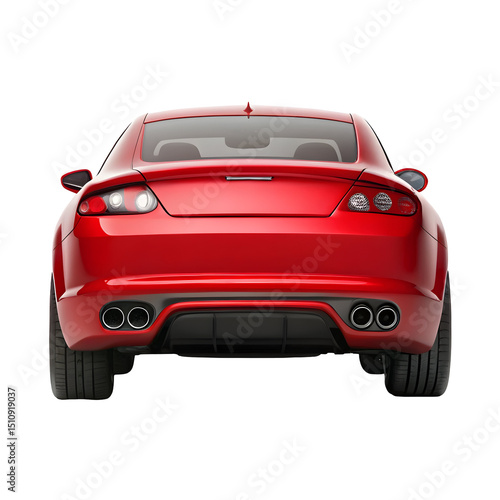 Red Car Rear View on White Background – Bold and Sporty Vehicle Design for Automotive Marketing and Travel Concepts

