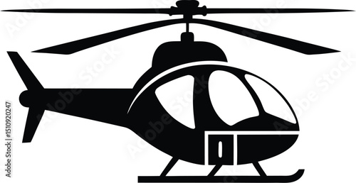 helicopter silhouette, landing gear, spinning rotor
