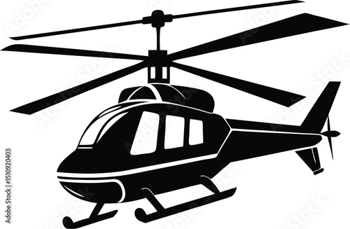 helicopter silhouette, landing gear, spinning rotor
