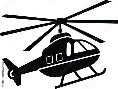 helicopter silhouette, landing gear, spinning rotor
