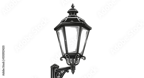 street lamp, lamp post, lantern, street light, lighting fixture, outdoor lighting, vintage style, silhouette, black and white, vector
