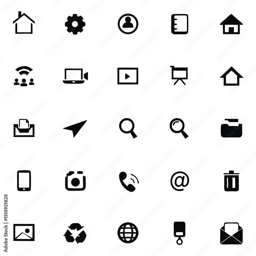 Collection of Basic Black and White Web and Mobile Icons Collection of Basic Black and White Web and Mobile Icons