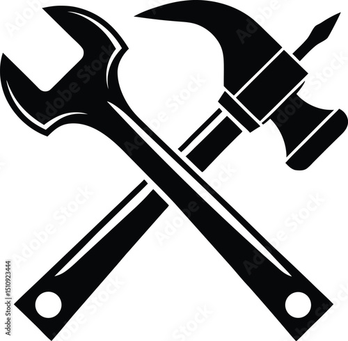  hammer wrench silhouette, crossed tools, repair icon
