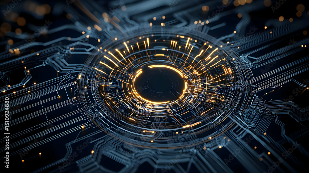 Obraz premium Abstract Circuit Board Design With Glowing Circle