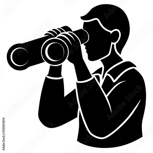 man with binocular silhouette on white background.