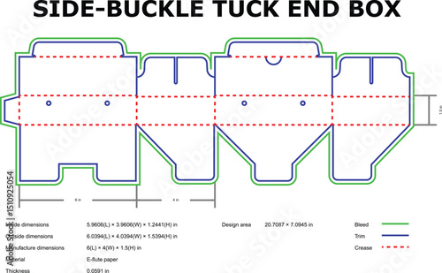 Side buckle tuck end box packaging design template line art