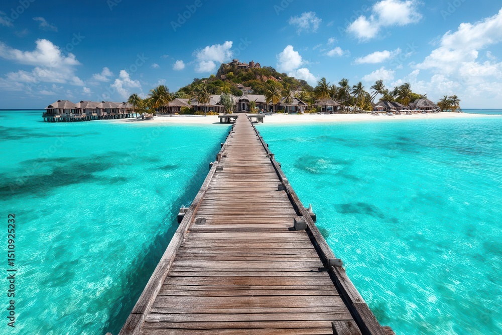 A beautiful beach with palm trees on a tropical island is the perfect setting for a summer vacation A beautiful beach with palm trees on a tropical island is the perfect setting for a summer vacation