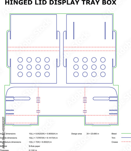 Hinged lid display tray box template design art line drawing