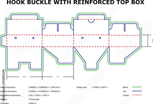 Hook buckle reinforced top box packaging design template line art