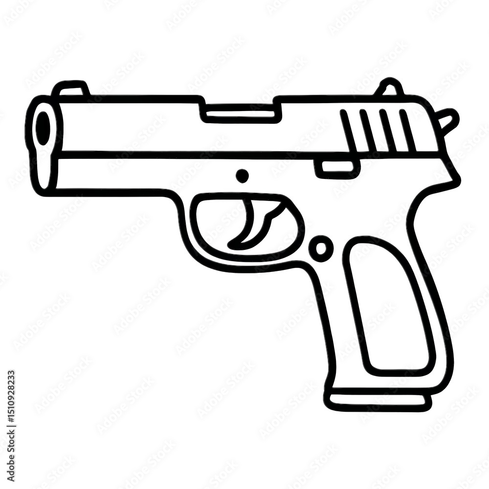 Pistol Outline: A detailed, line-art illustration of a pistol, meticulously crafted to highlight every component from barrel to grip. Pistol Outline: A detailed, line-art illustration of a pistol, meticulously crafted to highlight every component from barrel to grip.