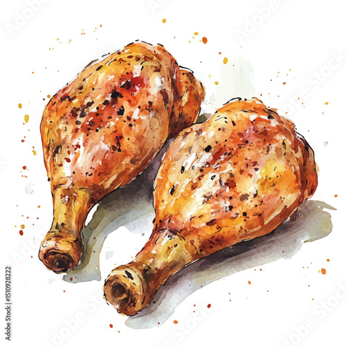 watercolor of Jerk Chicken, vector high quality, isolated on a white background.