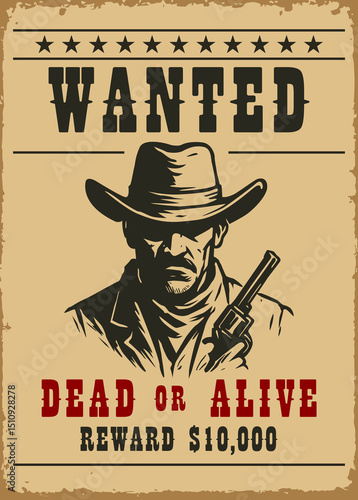 wanted criminal and murderer in vintage monochrome style. reward for capture alive or dead. vector illustration