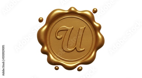Antique-style wax seal in metallic gold, featuring an embossed capital letter 