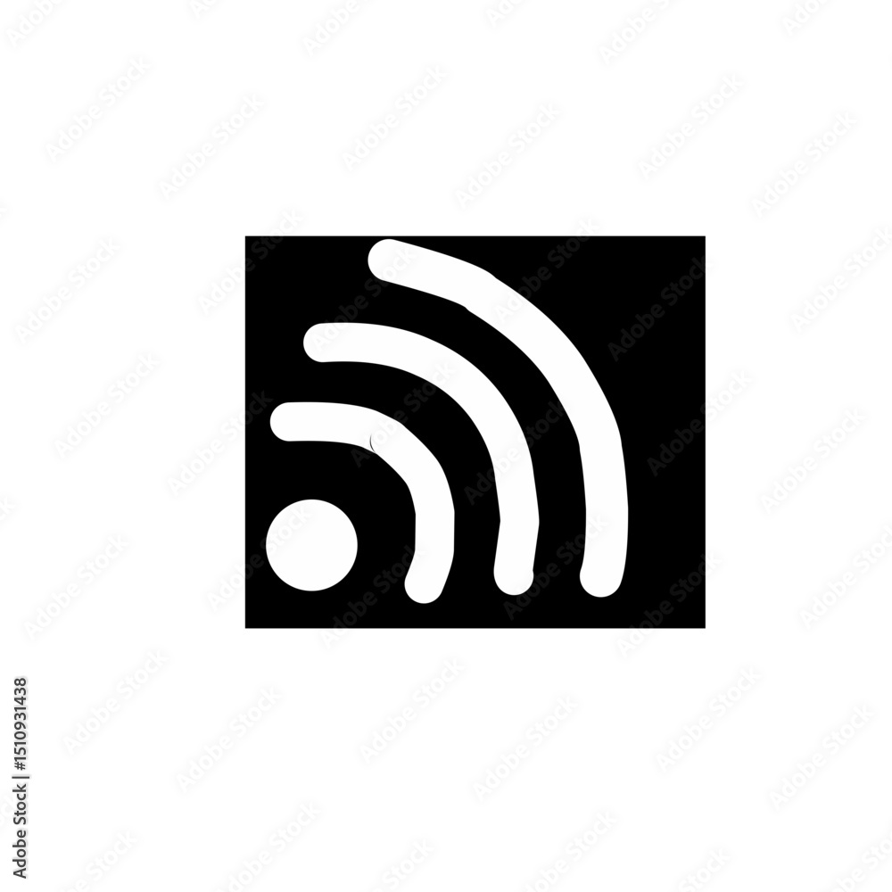 A white RSS feed or Wi-Fi icon within a black square A white RSS feed or Wi-Fi icon within a black square