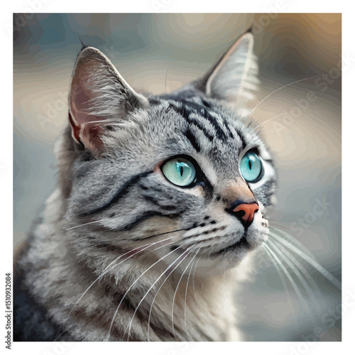 Portrait of a beautiful gray striped cat close up