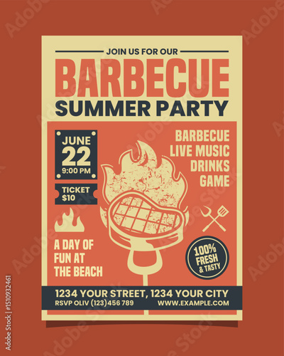 Barbecue summer party vertical flyer, BBQ invitation poster vector template design