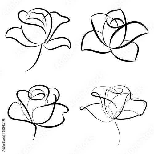 Flower silhouette. Vector illustration Set of decorative rose Flower with leave