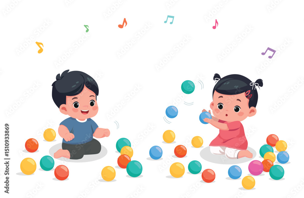cute little kids boy and girl playing with colorful balls kids play together cute little kids boy and girl playing with colorful balls kids play together
