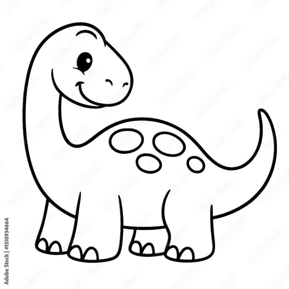 Fototapeta premium Cute Cartoon Dinosaur: An adorable cartoon illustration of a long-necked dinosaur, perfect for children's books, coloring pages, or educational materials.