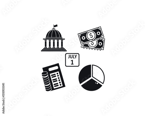 Government Budget Financial Report July 1st Icon Set