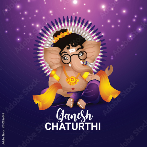 Ganesh chaturthi cartoonist character on purple background