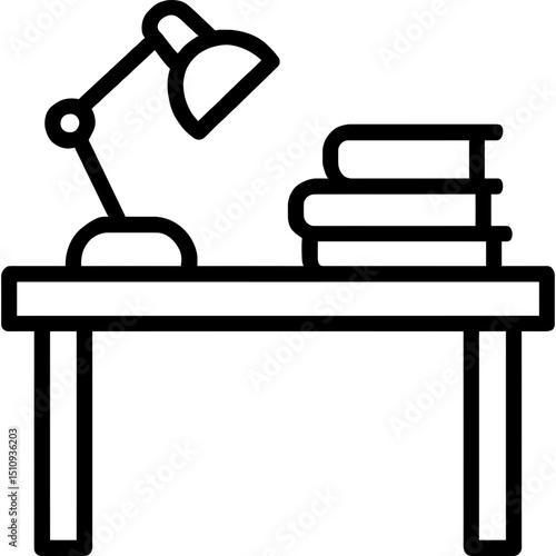 Minimalist study desk icon with lamp and books