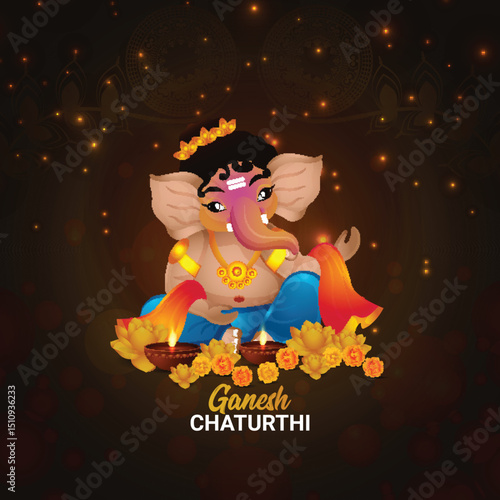 Ganesh chaturthi cartoonist character on purple background