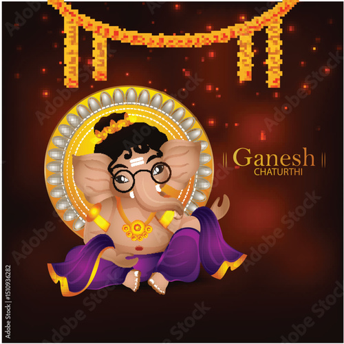 Ganesh chaturthi cartoonist character on purple background