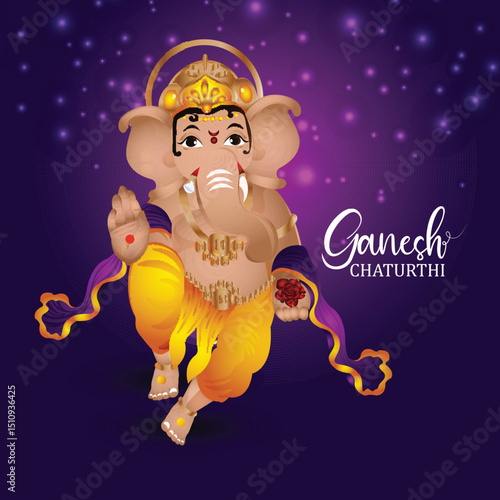 Ganesh chaturthi cartoonist character on purple background
