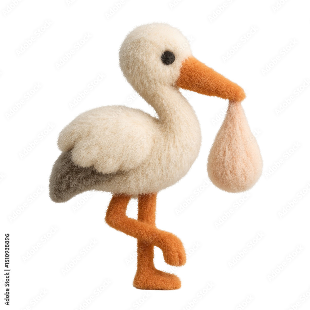 Fototapeta premium PNG Felt stork carrying bundle.