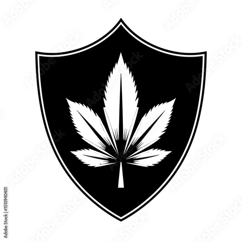 Minimalist cannabis leaf in shield — concept of medicinal protection and plant-based wellness