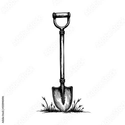 Hand drawn shovel icon for eco farming and sustainable agriculture apps