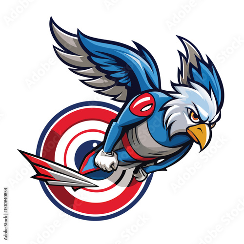 Eagle mascot diving toward target with precision and determination showcasing skillful performance in competitive atmosphere