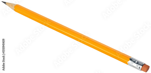 A single yellow pencil with an eraser and graphite tip on a black background in a diagonal view