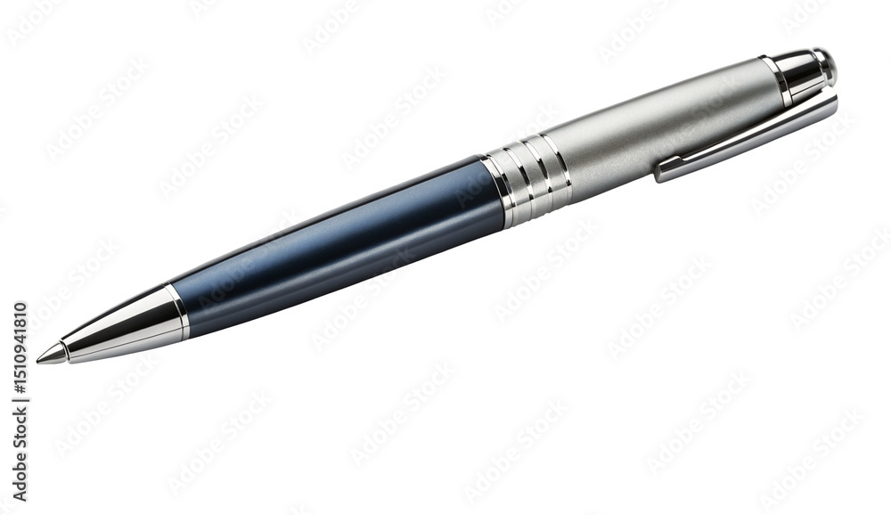 A close up shot of a blue and silver pen laying diagonally on a black surface in bright lighting A close up shot of a blue and silver pen laying diagonally on a black surface in bright lighting