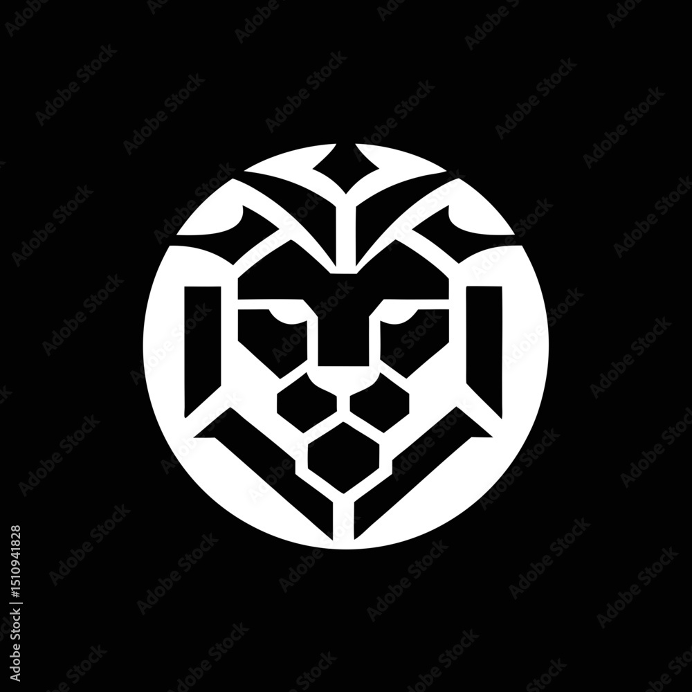 Obraz premium lion head button style logo emblem, sharp vector design perfect for print or digital use.