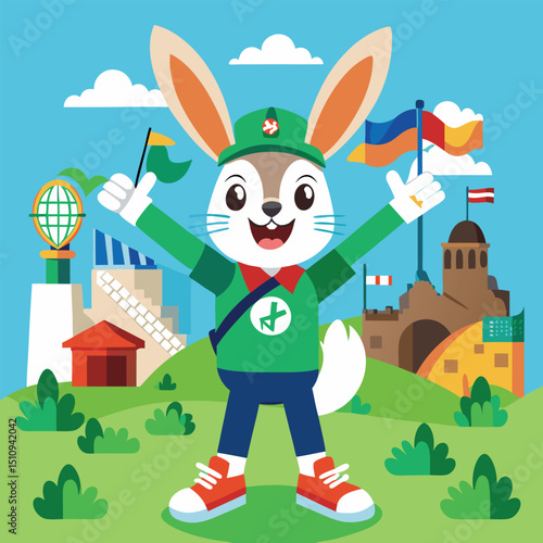 Rabbit mascot showcases local attractions and landmarks while engaging with visitors in a vibrant park setting