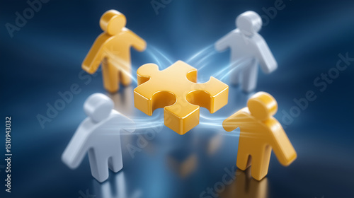Bright puzzle people connect, showing team synergy and structured company flow