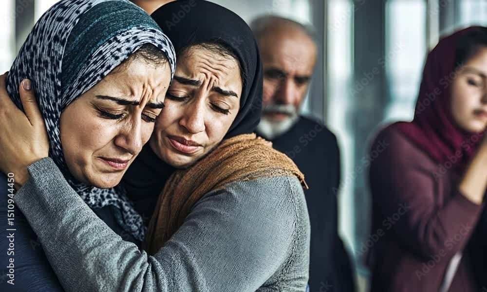 Heartbroken Muslim family grieving tragic loss, death of loved one ...