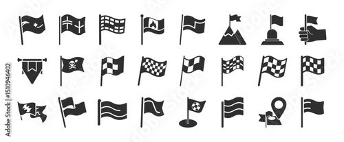 Vector illustration of various flags different styles and purposes black and white