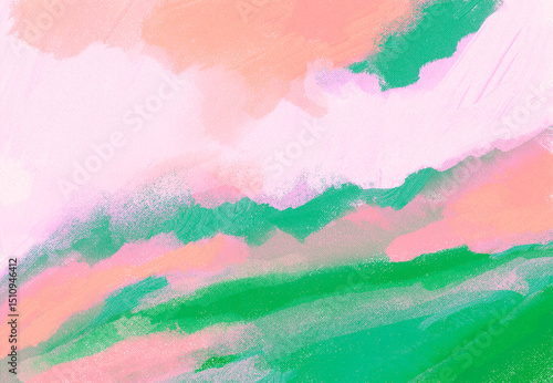 Abstract Landscape Cloudscape- Digital Illustration, Art, Painting in Peach, green, pink  