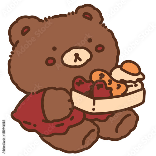 Bear Holding Lunch Box Cute Hand Drawn Illustration